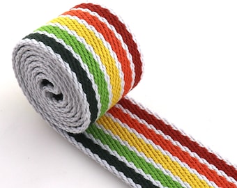 Rainbow color canvas webbing 38mm colorful ribbon for Key Fobs Strap Webbing Bag strap Dog webbing Collar Belt by the yard