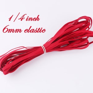 6mm 1/4 Inch Red Elastic Cord For Face Masks, Bulk Sewing Elastic, Flat colored Cord, Strong Stretchy Band, Dressmaking Cuff, DIY Mask