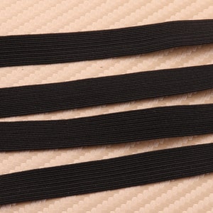 12 mm Flat Elastic Cord,  Fabric Elastic Cord, Black Color Elastic Rope Cord, Slide Elastic Cords, Stretchy Cord, Rope Cord