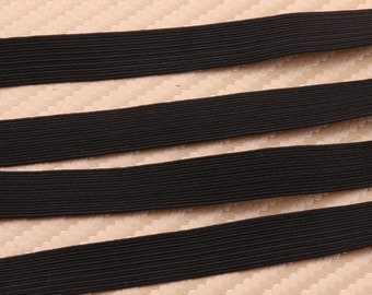 12 mm Flat Elastic Cord,  Fabric Elastic Cord, Black Color Elastic Rope Cord, Slide Elastic Cords, Stretchy Cord, Rope Cord