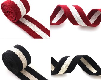 1 1/2'' Cotton Webbing Black red color canvas Heavy Duty Bag handles polyester strap webbing for Dog collar Key Fobs Handbags by the yard