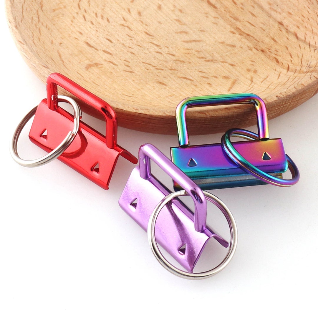 32mm Key Fob Hardware With 25mm Rings Rainbow Key Chain Wrist Strap Key