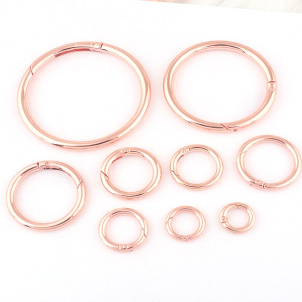 Multi size Rose gold Spring Ring Extra Large Spring O Ring Rainbow Small Round Push Gate O Ring Metal Clasp For Leather and Fabric Clasp