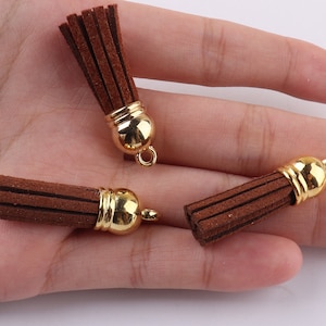 Suede Tassels 36 mm Tassel Craft,brown Color Tassels,Fringe Tassels,Faux Leather Tassels,Gold Cap Tassel Charm Pendant