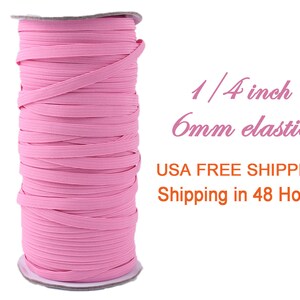 6MM  Pink Elastic Cord, Flat Elastic Rope Band Stretch, Elastic Cord For Masks, Elastic For Sewing, Elastic Band FAST SHIPPING