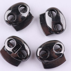 Black Cord Stopper Flat Rope Lock Spring Lock Cord Lock Double Barrel Metal Toggle Lock 5 mm hole