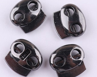 Black Cord Stopper Flat Rope Lock Spring Lock Cord Lock Double Barrel Metal Toggle Lock 5 mm hole
