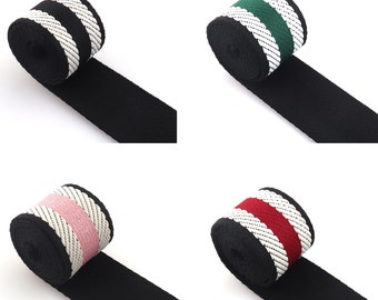 1 1/2inch Cotton Webbing Black Stripe Webbing Fabric Key Fobs Strap Webbing Bag Strap for Totes, Backpacks accessories by the yards