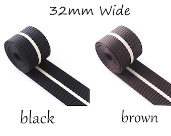 32mm Nylon webbing Pet collar webbing black/brown stripe nylon webbing  bag strapping for bag making,dog collar, belts webbing By the yards