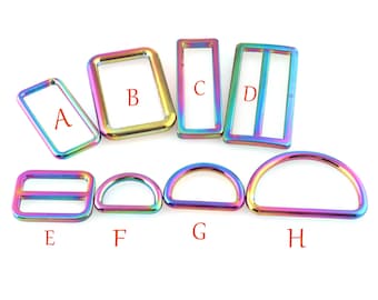 Rainbow Color Adjust Buckle Slider Buckles D ring Dee Ring Square Buckles for Dog collar Backpack Straps Bags Belts Decoration 10pcs