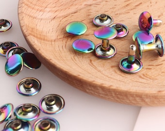 Rivets for Leather 8/9/10mm Rainbow Color Metal Double Cap Rivet Stud rapid Rivets Bag Belt Garment Rivets decoration accessories 50PCS