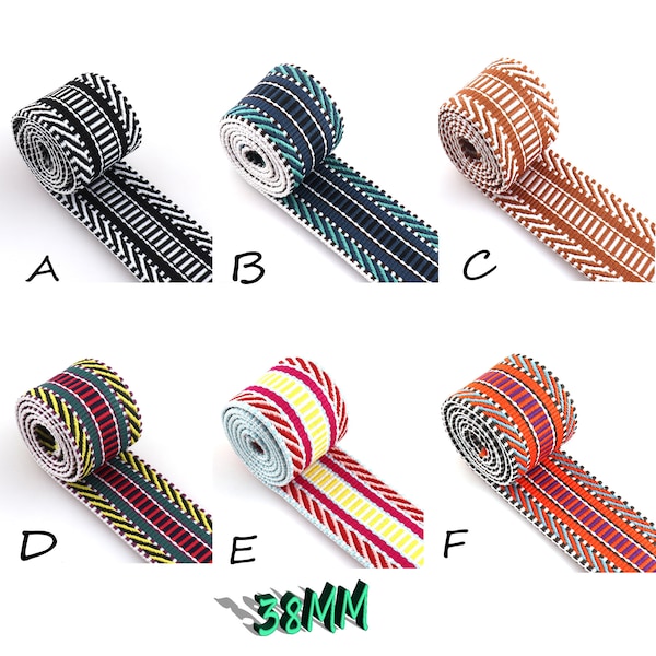 Multicolor 1,5 Zoll Retro ethnischen Stil gestreift Baumwolle Gurtband Hundehalsband DIY Gurtband Kleidungsstück Textil Nähzubehör Großbestand