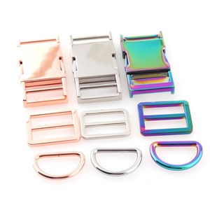 1 &#39;&#39; breite Quick Side Release Schnalle 1 Set (3 Stück) Rose Gold / Silber / Regenbogen Farbe Schieber Schnalle D-Ring für 25mm Strap Tasche Bekleidungszubehör