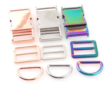 1'' wide Quick Side Release Buckle 1 Set (3pcs) Rose Gold/silver/rainbow color Slider buckle D ring for 25mm Strap bag garment accessories