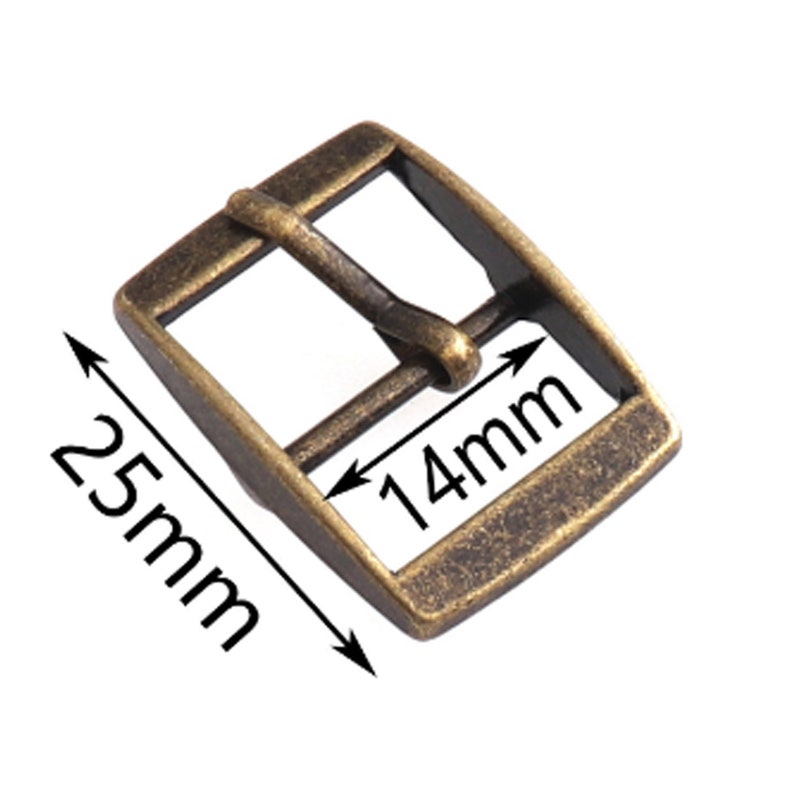May include: Antique gold-tone metal buckle with a rectangular shape. The buckle measures 1.0 inches wide and 2.5 inches long.