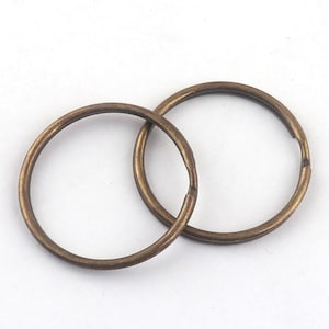 20 portachiavi rotondi in bronzo antico con anello diviso, portachiavi a doppio anello, 35 x 40 mm, 1 1/2'' pollici