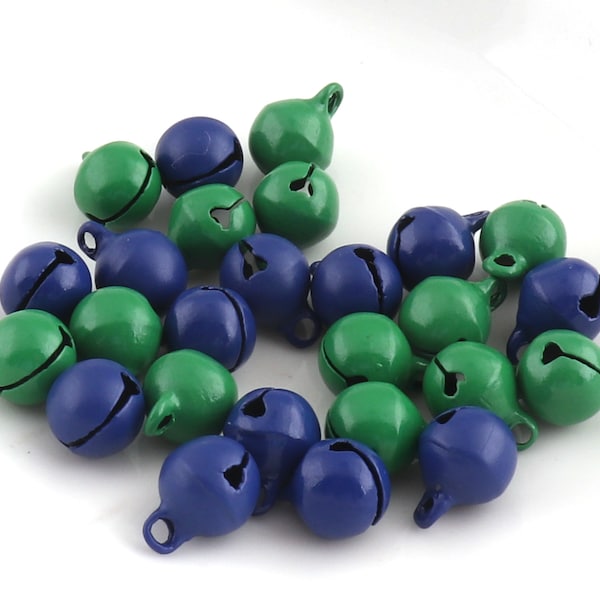 Small bell Loose Beads green/blue color iron round bells 7mm*10mm ornament jewelry making Christmas Jingle Bells Charms 100pcs