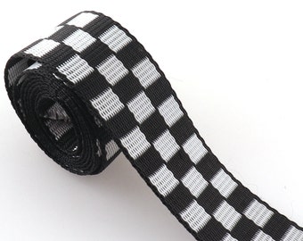 25MM 1Inch Black and Gray Square lattice Webbing Belt Satin Ribbon For Tape Bag Clothing Accessories Mobile Phone Leash dog collar