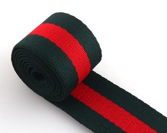 38mm Striped Green with red heavyweight Webbing bag strapping  for Dog collar ,belting,clothes,Backpack by the yard