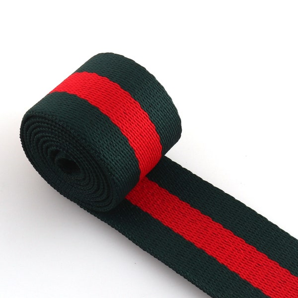 38mm Striped Green with red heavyweight Webbing bag strapping  for Dog collar ,belting,clothes,Backpack by the yard