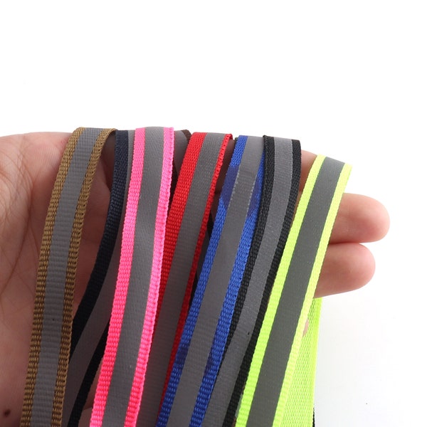 Reflector tape stripe ribbon 10mm ribbon width available in 9 colors Double Stripe Cotton Blend Ribbon by the yards