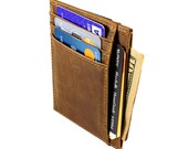 Leather Card Holder, Personalized Minimalist Wallet, Front Pocket Wallet, Slim RFID Card Case, Personalized Gift, ID Window Card Holder.