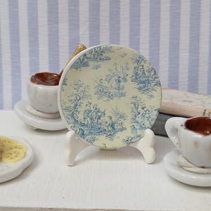Dollhouse  blue toile de jouy plate miniature 1:12 scale. Dollhouse  dish.Dollhouse miniature plates.  Gift for woman.