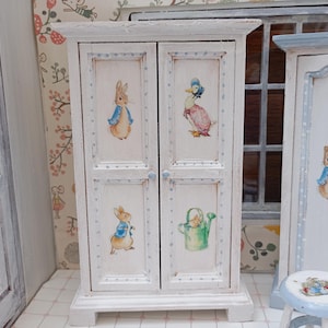Dollhouse Peter Rabbit furniture 1:12 scale.beatrix Potter mini.dollhouse armoire,wardrobe mini nursery. Dollhouse nursery furniture.