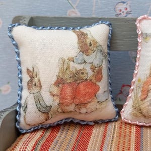 Dollhouse miniature Peter rabbit pillow 1:12 scale,cushion,beatrix Potter, dollhouse miniature, dollhouse cushion,tiny pillow, nursery.