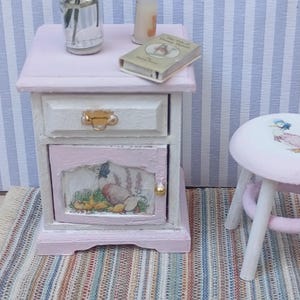 Dollhouse Peter Rabbit furniture 1:12 scale. Miniature dollhouse nursery furniture. Nightstand dollhouse,bedside table. Beatrix potter.