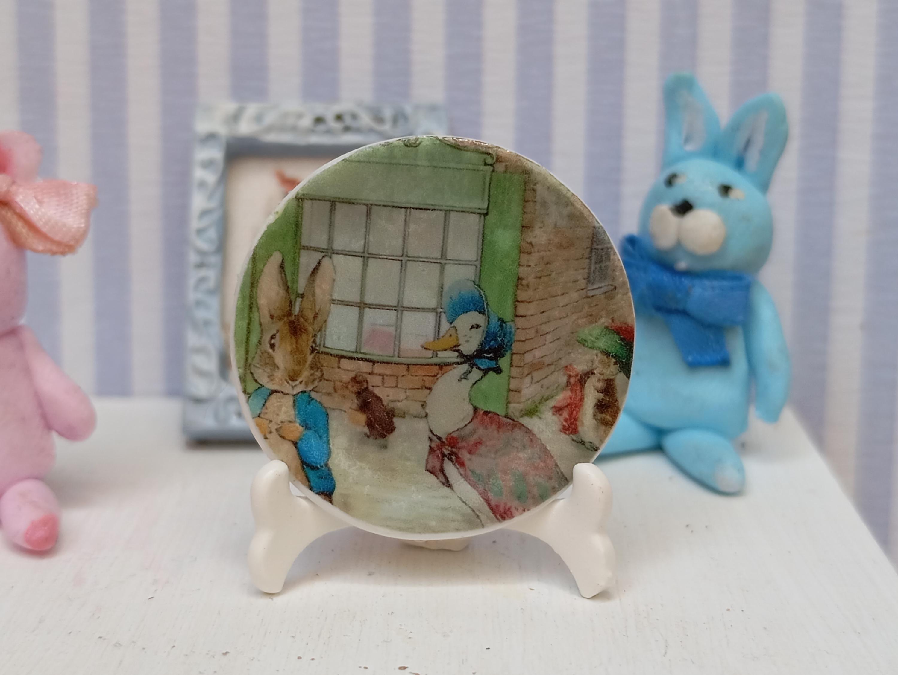 Dolls house beatrix Potter plate 1:12 scale.Miniature peter rabbit plate.Dollhouse.dollhouse decor. Dollhouse nursery. Dollhouse Jemima duck