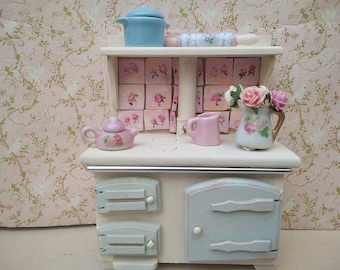 Dollhouse aga.Shabby chic dollhouse furniture. house old fashioned stove miniature kitchen furniture 1:12 scale. Cottage dollhouse.