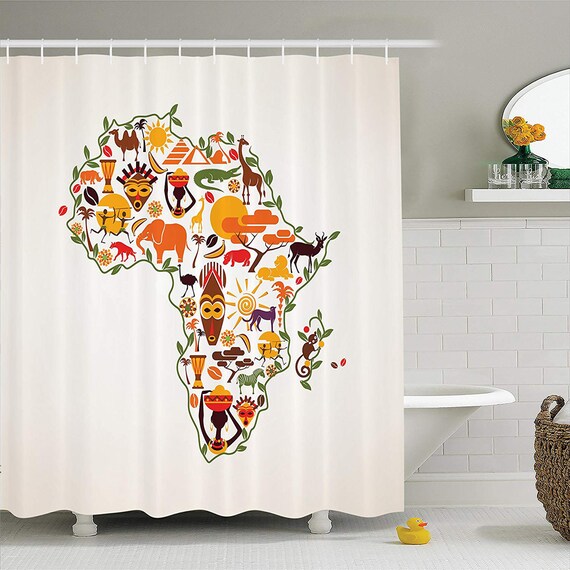 African Shower Curtain Travel Map Plan Traditional Objects Etsy