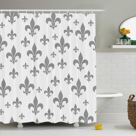 Fleur De Lis Shower Curtain Lily Pattern Classic Retro Royal Etsy