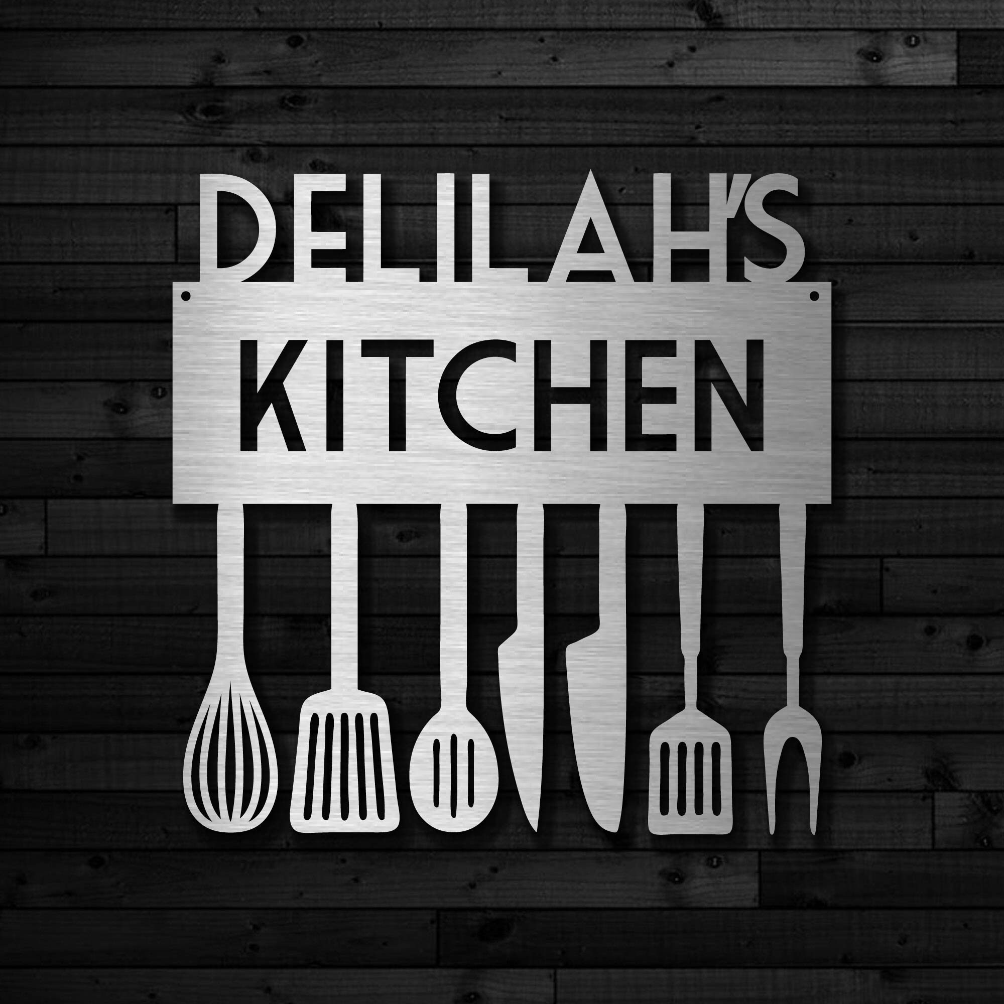 Personalised Laser cut Metal Kitchen Sign Utensil Design Etsy