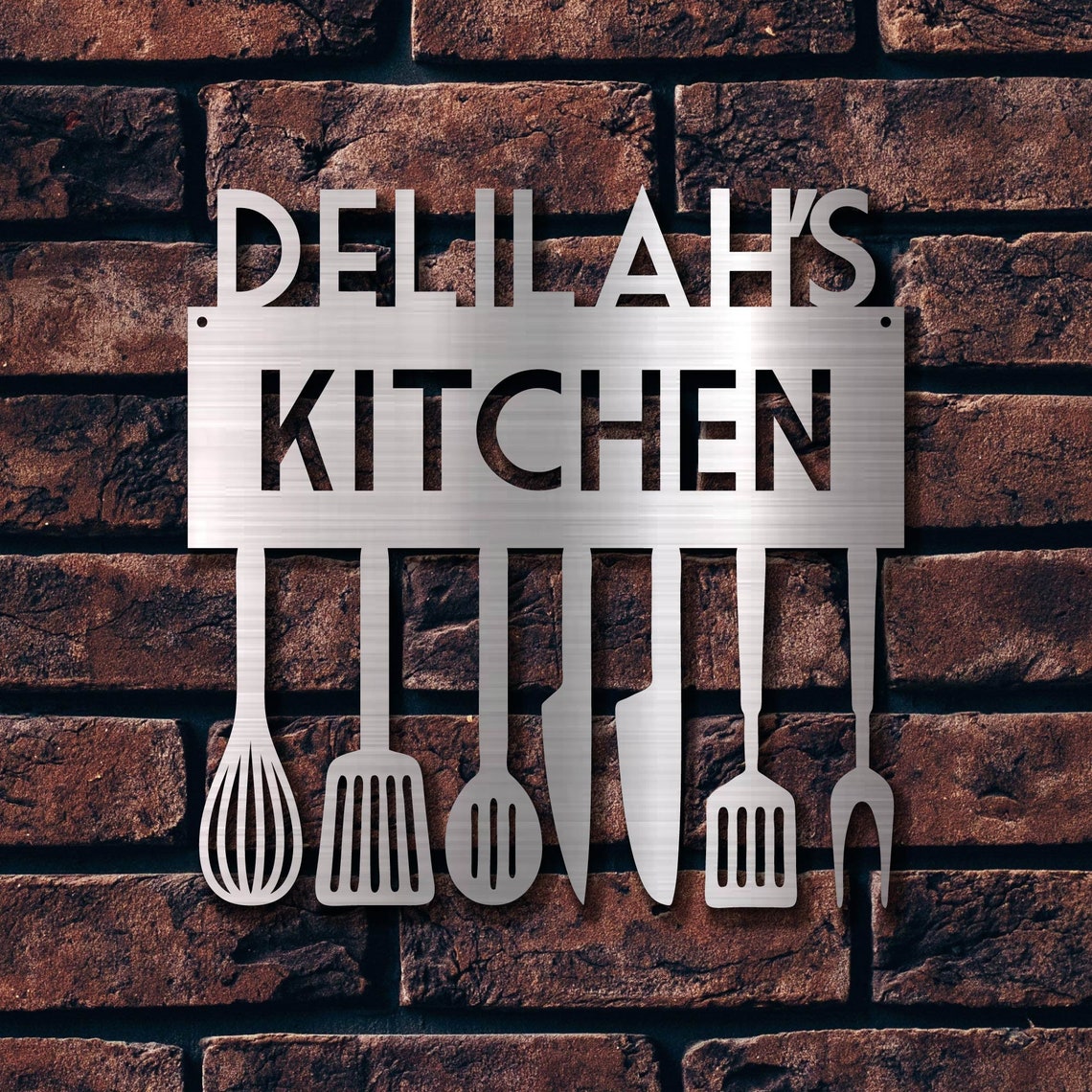 Personalised Laser cut Metal Kitchen Sign Utensil Design Etsy