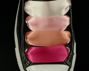 Shoelace Pair - 25mm Pinks Satin Ribbon Laces