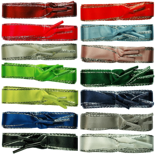 TZ Laces® Flache 15mm Metallic Silber getrimmte Band Schnürsenkel für Mode-Trainer