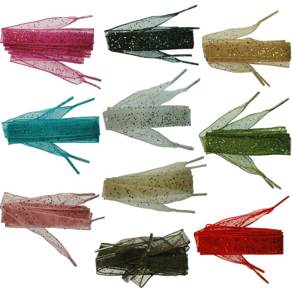 TZ Laces® Lacets en ruban d'organza filaires pailletés de 15 mm pour baskets tendance