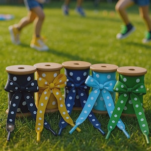 15mm Polka Dot Ribbon Shoelaces – Flat Polyester Laces in Black, Gold, Blue & Green for Fashion Trainers