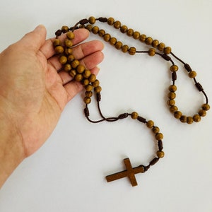 Brown Wooden Bead Rosary With Wooden Cross