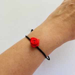Women Adjustable  Red Rose Satin Flower Nylon Thread Bracelet   string Bracelet