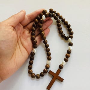 Brown Wooden Bead Rosary With Wooden Cross Prayer Rosary