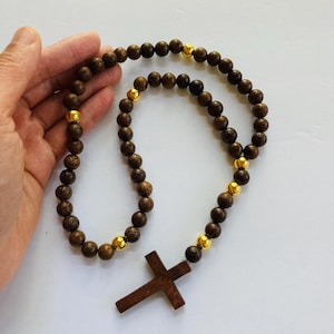 Brown Wooden Bead Rosary With Wooden Cross Prayer Rosary