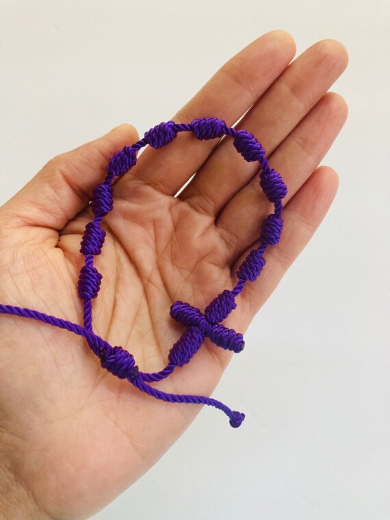 Handmade Nylon Thread Knotted Rosary Purple Religious Bracelet