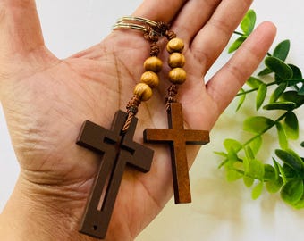 Wooden cross catholic  Keychain for daily use three Hail Mary rosary