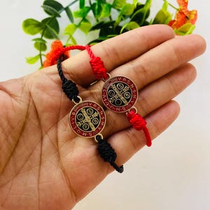 St Benedict Red Vida Bracelet Wax Cord and nylon thread protection Catholic Waterproof handmade Bracelet For Man women