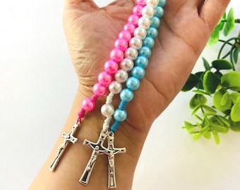 Decade mini pocket rosary keychain bag charm with silver cross