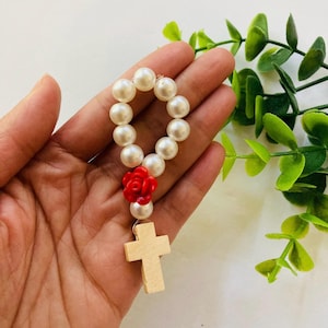 Ivory Beaded  tiny 10 beads decade rosary with wooden cross