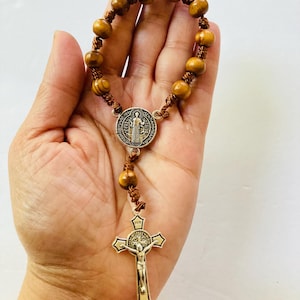 wooden bead small st Benedict decade tiny rosary 10 beads rosary with silver crucifix